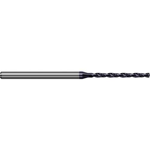 Solid Carbide Drill; 0.762 mm Dia. × 3 mm Shank Dia. × 50 mm OAL × 10.5 mm LCF ; 140 Degrees ; 12xD ; TiAlN