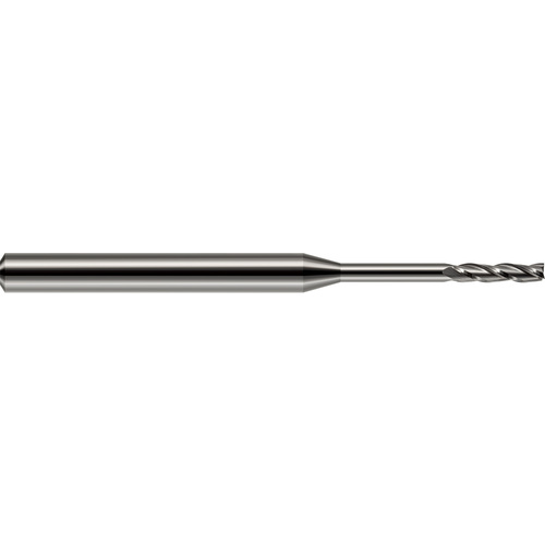 Miniature End Mills - Long Reach, Long Flute - 0.0250″ Cutter Diameter × 0.1250″ (1/8″) Length of Cut Carbide Square End Mill, 3 Flutes