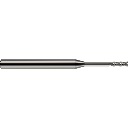 Miniature End Mills - Long Reach, Standard Flute - 0.0400″ Cutter Diameter × 0.1200″ Length of Cut × 0.3600″ Reach Carbide Square End Mill, 4 Flutes