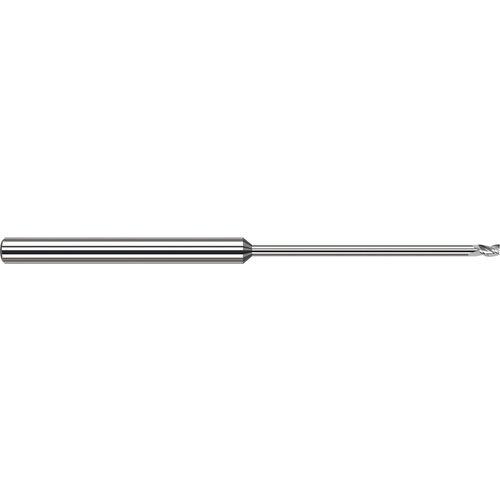 Miniature End Mills - Long Reach, Stub Flute - 0.0310″ (1/32″) Cutter Diameter × 0.0460″ Length of Cut × 0.6250″ (5/8″) Reach Carbide Square End Mill, 3 Flutes