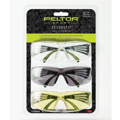 ‎Peltor Sport SecureFit Safety Eyewear SF400-P3PK-6 3 Pack: Clear + Amber + Gray Lenses AF